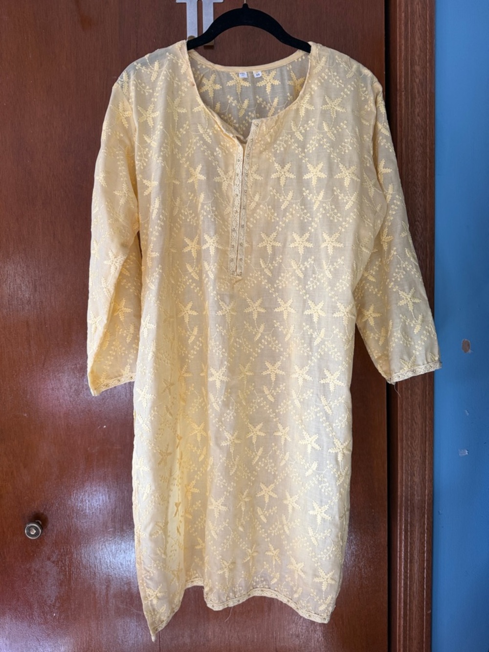 Light Yellow Embroidered Tunic Top - Casual Women's Tunic